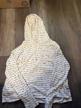 aerie Cream and Navy Striped Zip-Up Hoodie Sweater